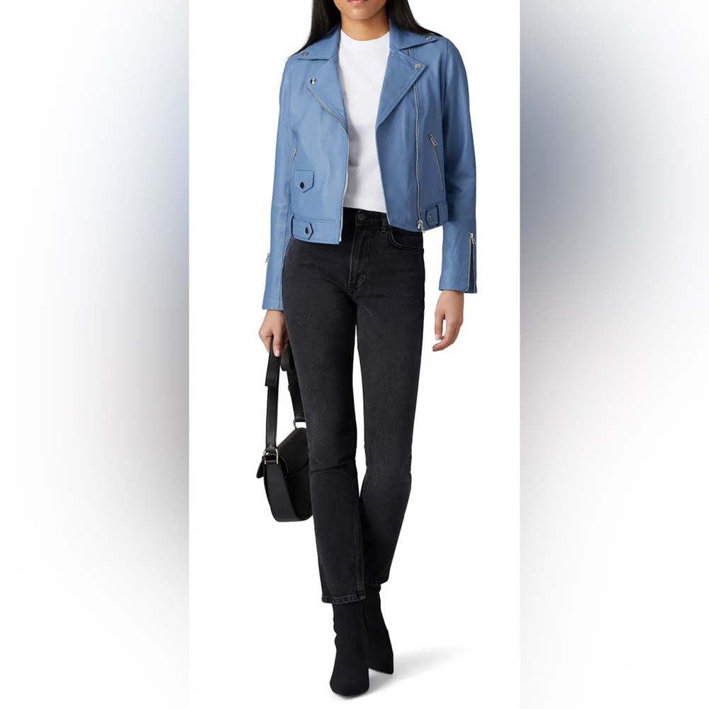 Slate & Willow / supple leather biker blue crop jacket / XS / like new condition